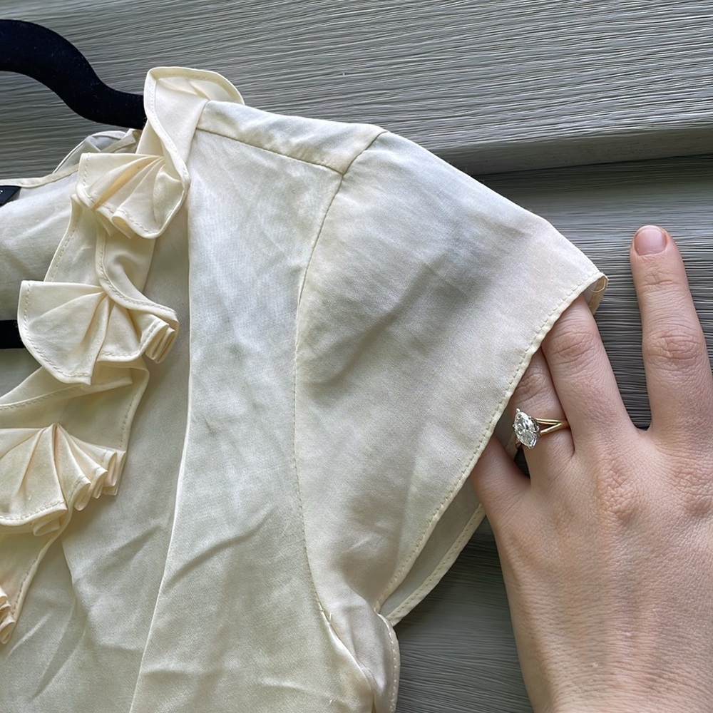 Cream Silk Ruffle Neck Blouse - Picture 3 of 7
